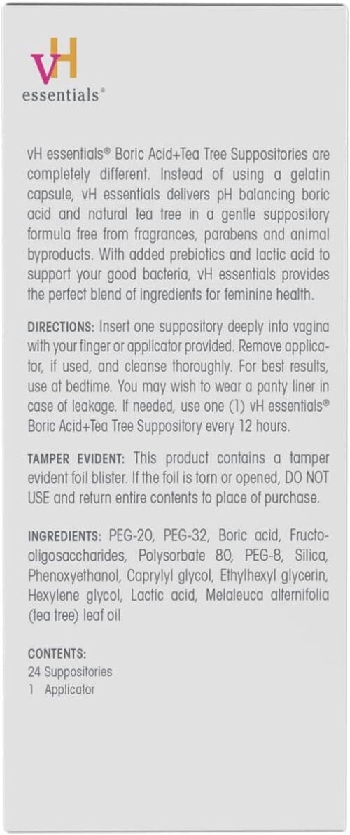 Óvulos Vaginales VH Essentials x 24 – Tea Tree + Ácido Bórico + Prebióticos (equilibrio pH, candidiasis recurrente) - Imagen 6