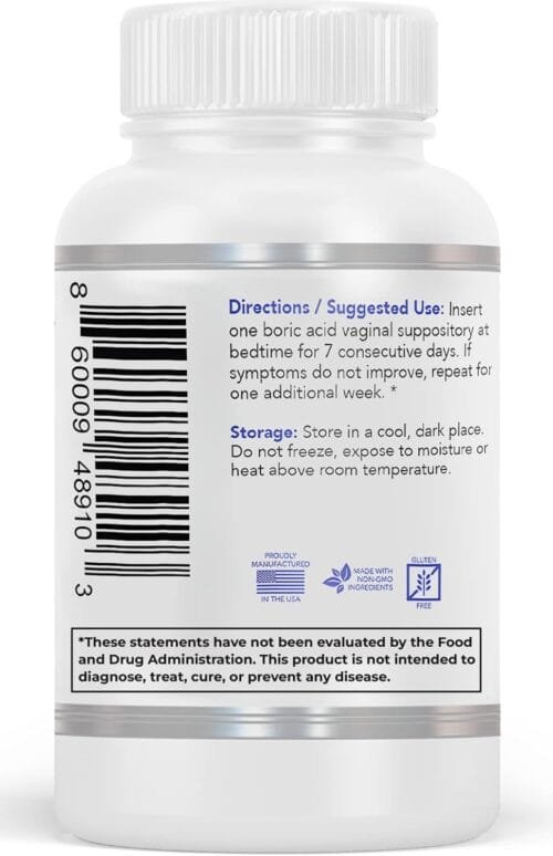 Ácido Bórico Vaginal USP – 60 supositorios (pH, infecciones recurrentes, control de flujo y olor) - Imagen 3